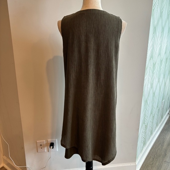 Pure Jill Olive Green Textured Sleeveless sheath Dress Small Petite Lagenlook - Picture 3 of 9